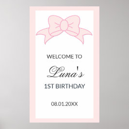 Póster Pink Bow Girl Kids 1st Birthday 