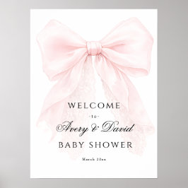 Póster Pink Bow Girl Modern Baby Shower 