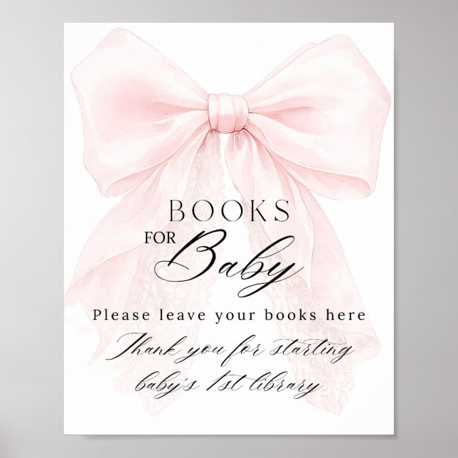 Póster Pink Bow Girl Modern Baby Shower Book Request (Frente)