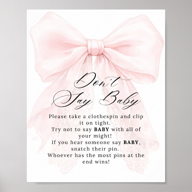 Póster Pink Bow Girl Modern Baby Shower Game (Frente)