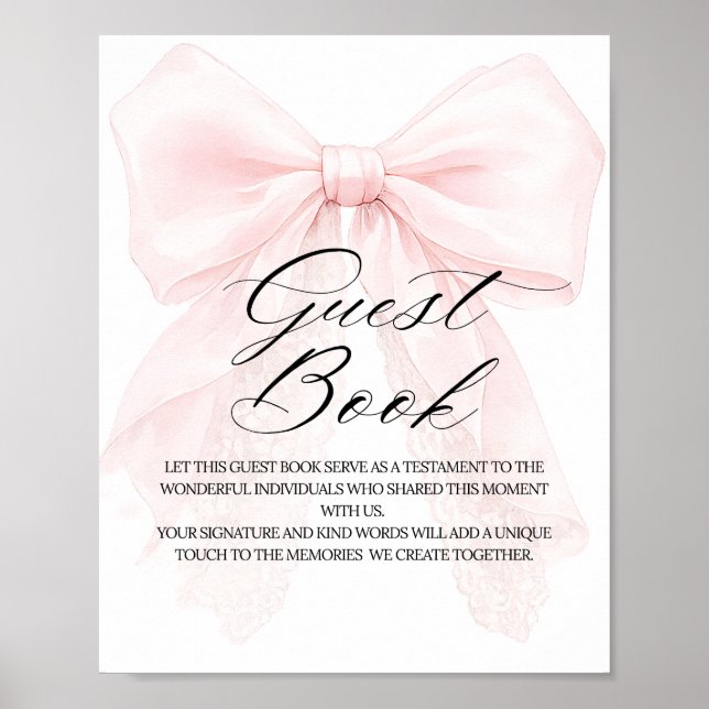 Póster Pink Bow Girl Modern Baby Shower Guest Book (Frente)