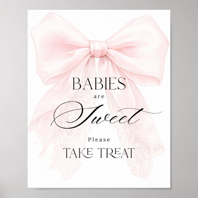 Póster Pink Bow Girl Modern Baby Shower Sweet Treat (Frente)