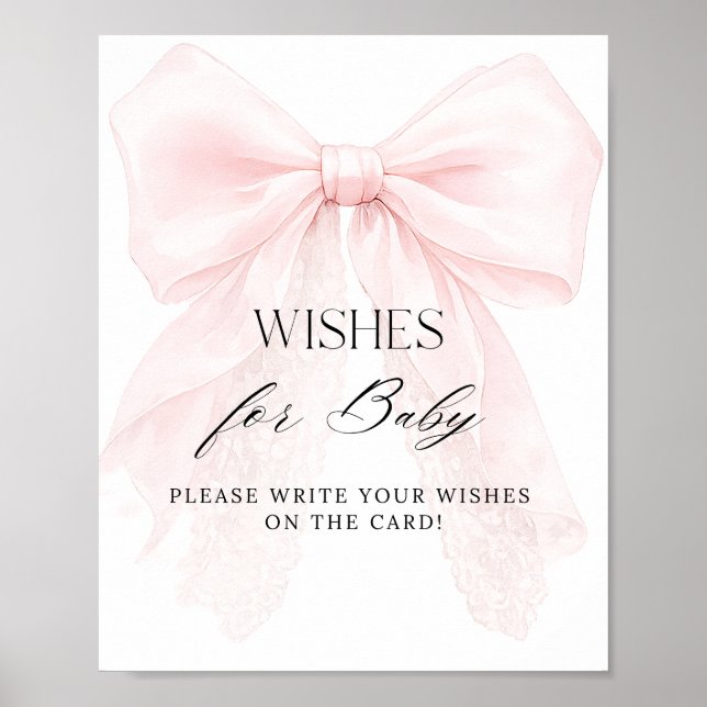 Póster Pink Bow Girl Modern Baby Shower Wishes (Frente)