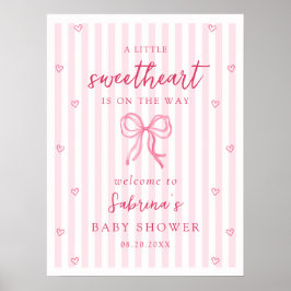 Póster Pink Bow Little Sweetheart Baby Shower Welcome