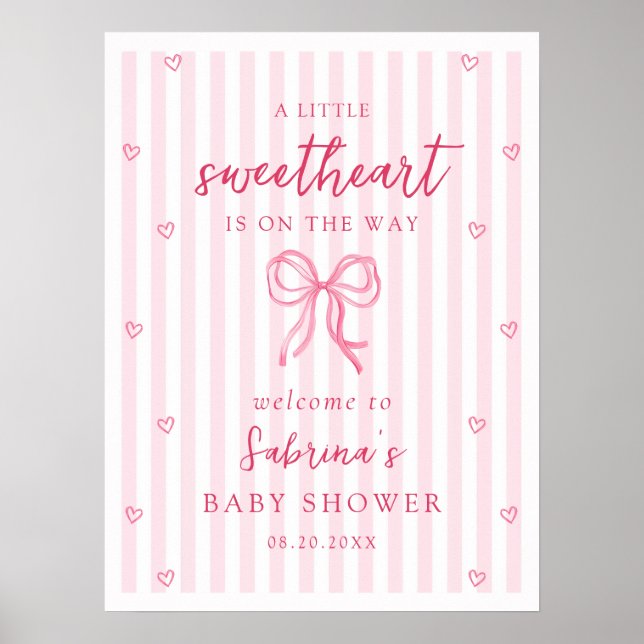 Póster Pink Bow Little Sweetheart Baby Shower Welcome (Frente)