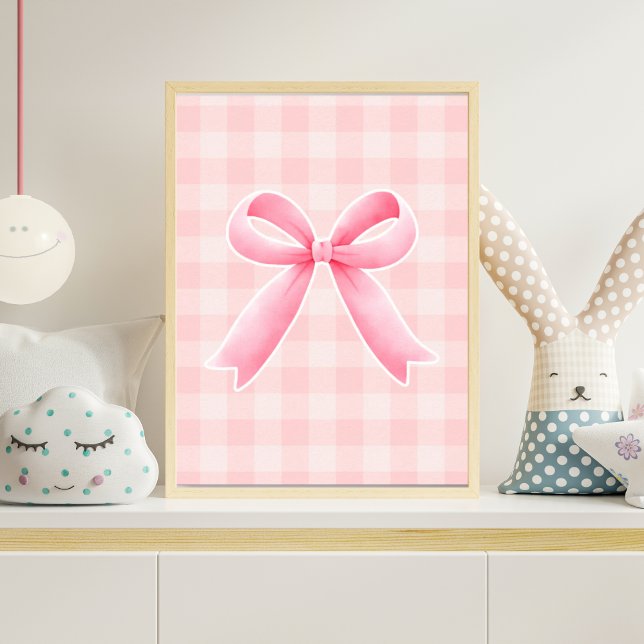 Póster Pink Bow Nursery Wall Art Gingham Baby Girl Room (Subido por el creador)