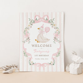 Póster Pink Bow One Silly Goose 1st Birthday Welcome