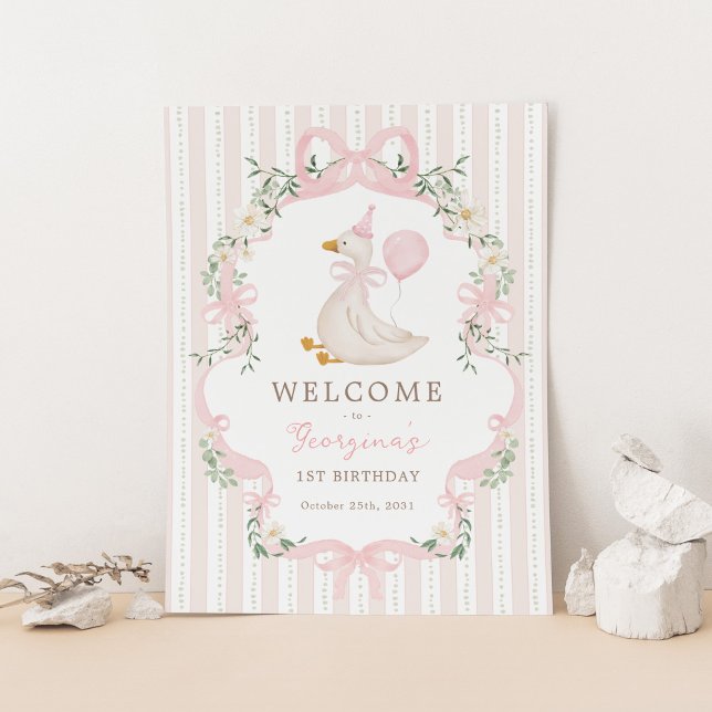 Póster Pink Bow One Silly Goose 1st Birthday Welcome (Subido por el creador)
