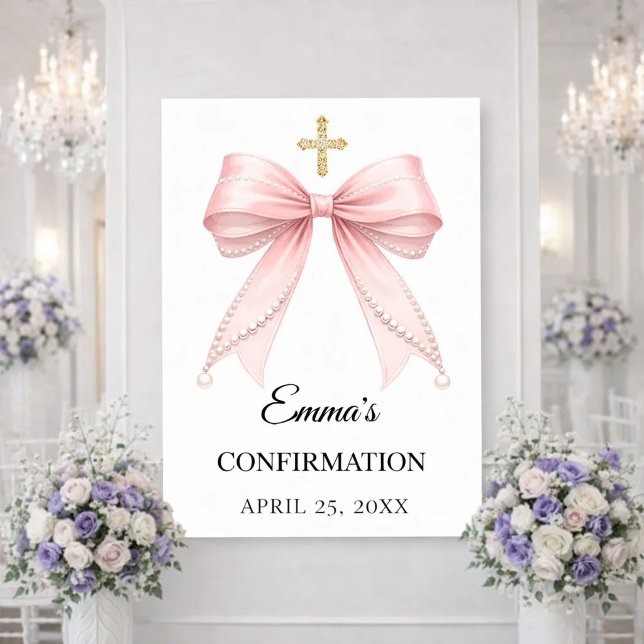 Póster Pink bow pearls Confirmation welcome (Subido por el creador)