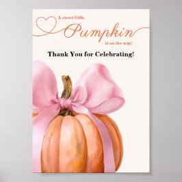 Póster Pink Bow Pumpkin Baby Shower "Gracias