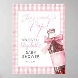 Póster Pink Bow Soda Bottle Baby Shower Welcome Sign