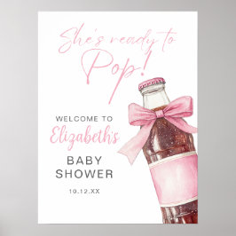 Póster Pink Bow Soda Bottle Baby Shower Welcome Sign