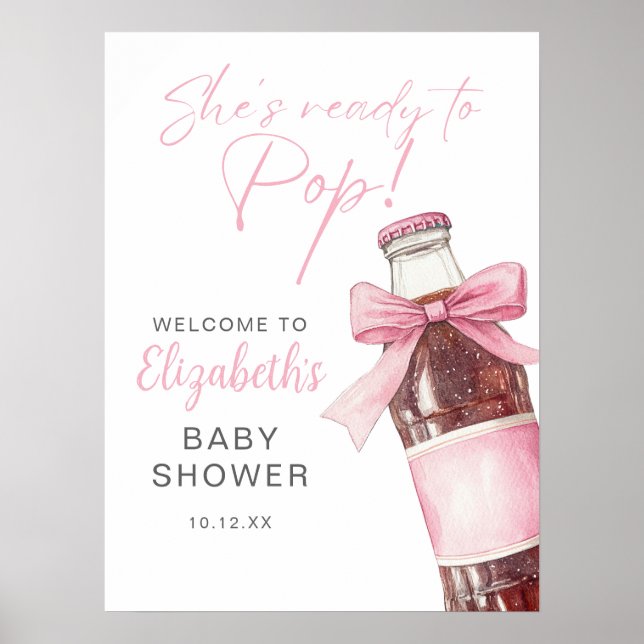 Póster Pink Bow Soda Bottle Baby Shower Welcome Sign (Frente)