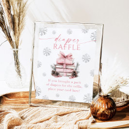 Póster Pink Bow Winter Books Baby Shower Diaper Raffle 