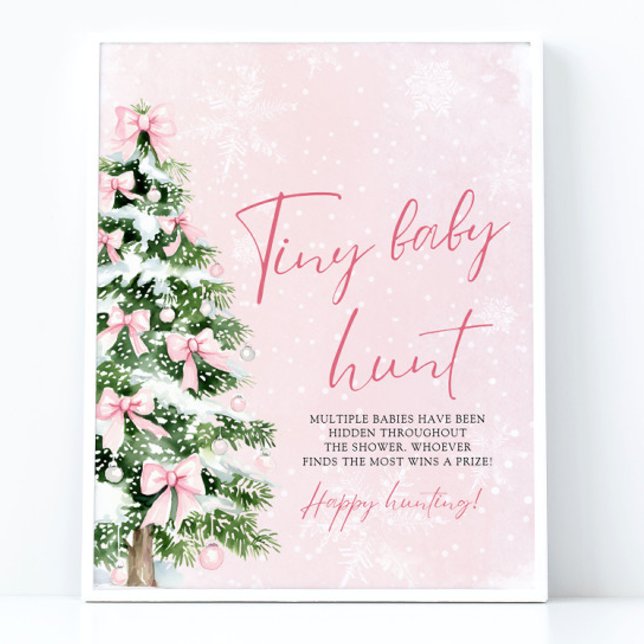 Póster Pink Bows Árbol de Navidad Pequeño juego de caza d (Pink Bows Christmas Tree Tiny Baby Hunt Game Sign)
