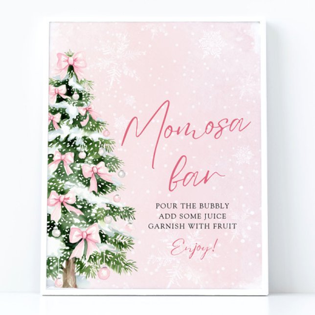 Póster Pink Bows árbol de Navidad Snowflake Momosa Bar Ró (Pink Bows Christmas Tree Snowflake Momosa Bar Sign)