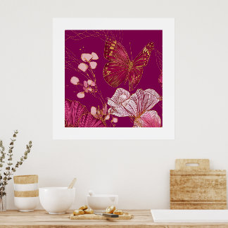 Póster Pink Butterfly collection square poster