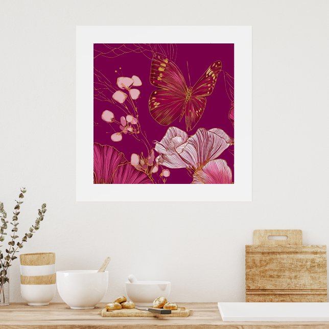 Póster Pink Butterfly collection square poster (Cocina)