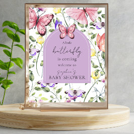 Póster Pink Butterfly Lavender Arch Welcome Baby Shower