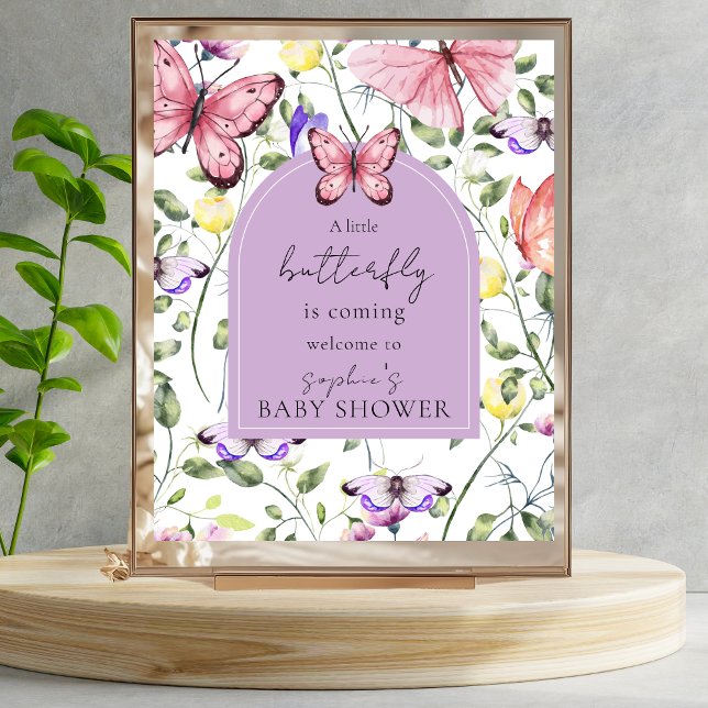 Póster Pink Butterfly Lavender Arch Welcome Baby Shower (Subido por el creador)
