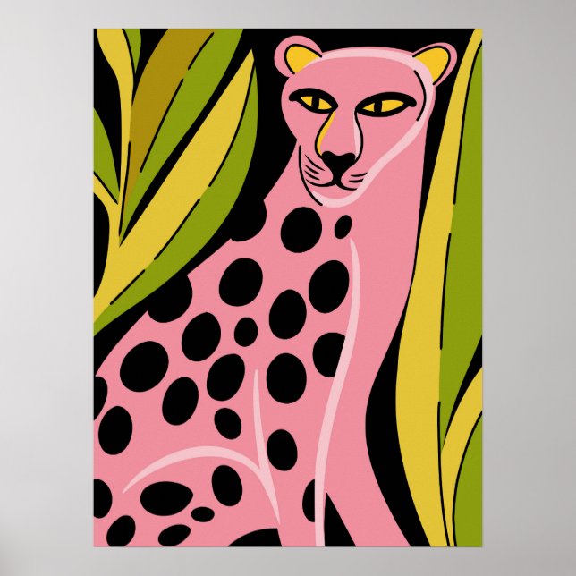 Póster Pink Cheetah Pop Art Bold Jungle Cat Print (Frente)