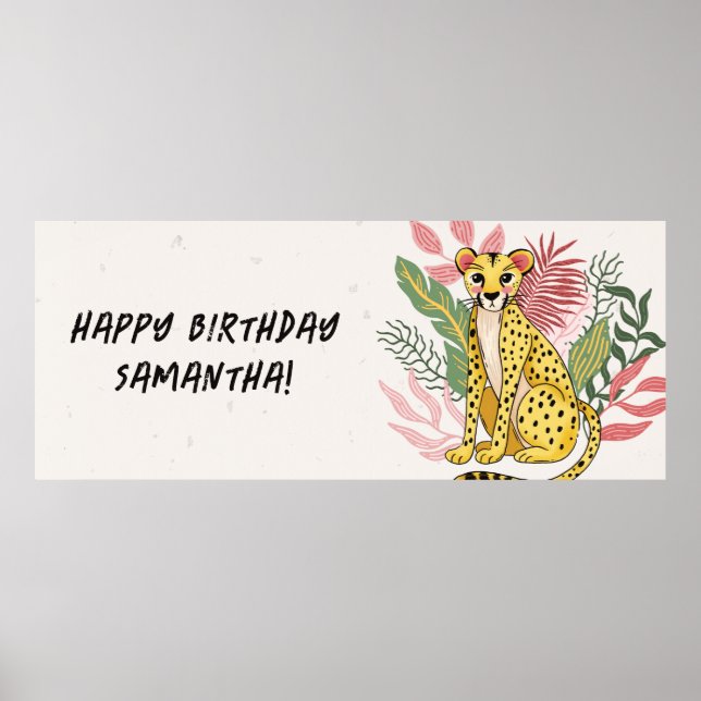 Póster Pink Cheetah Wild Party Animal Kids Birthday (Frente)