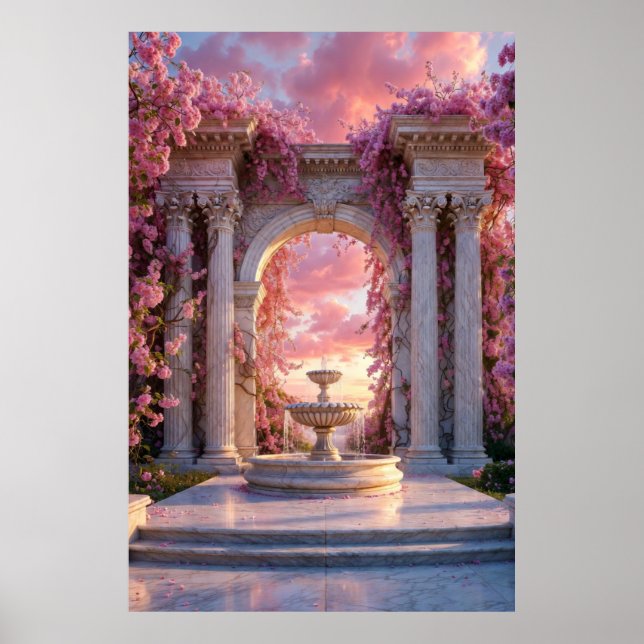 Póster Pink Cherry Blossom Fountain Marble Arch Poster (Frente)