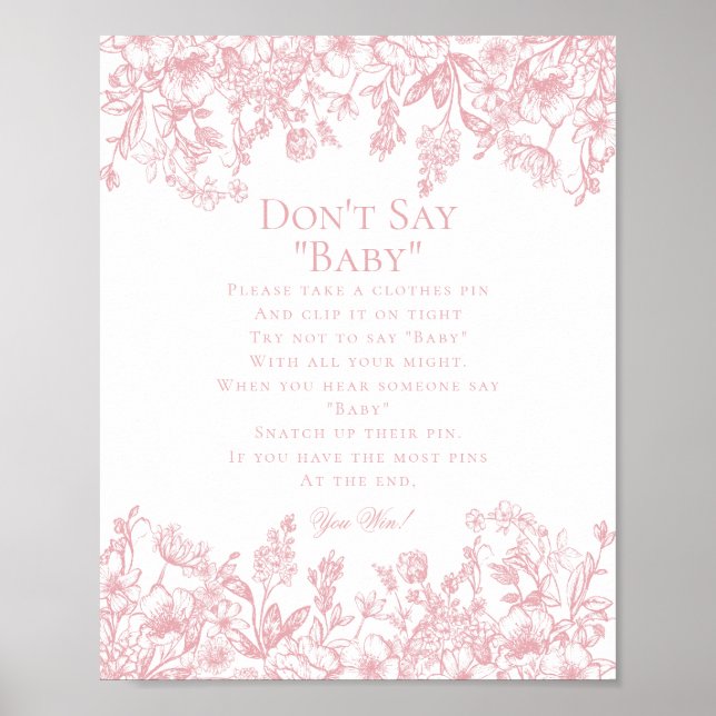 Póster Pink Chinoiserie Dont Say Baby Shower Game (Frente)