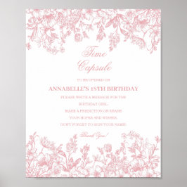 Póster Pink Chinoiserie Floral Time Capsule Baby Birthday