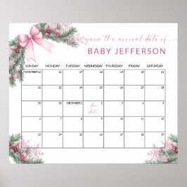 Póster Pink Christmas Baby Shower Guess Due Date Calendar