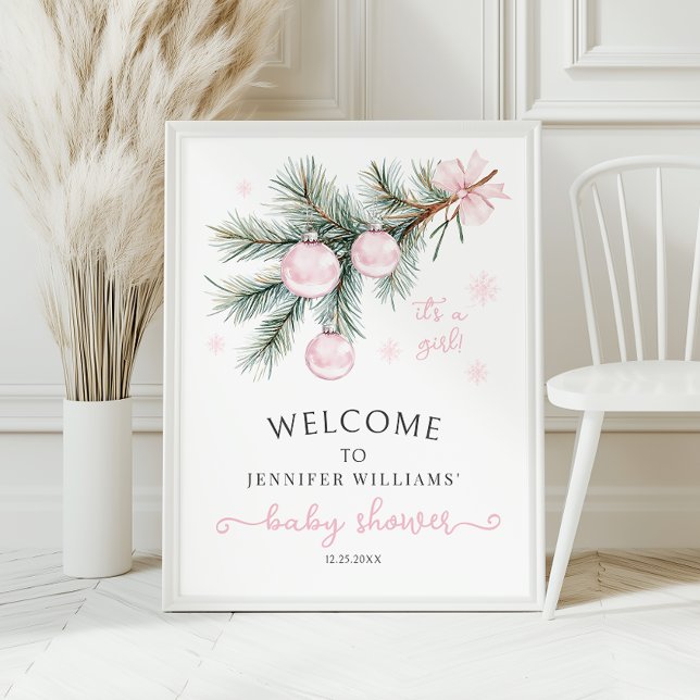 Póster Pink Christmas Baby Shower Welcome Sign Poster (Subido por el creador)