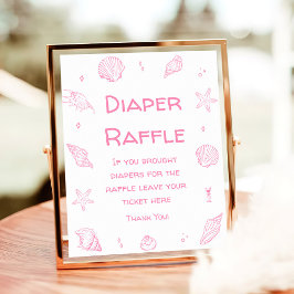 Póster Pink Coastal Beach Baby Shower Diaper Raffle 