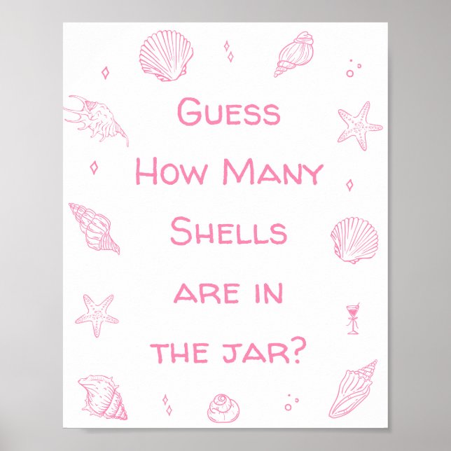 Póster Pink Coastal Beach Baby Shower Guess How Many  (Frente)