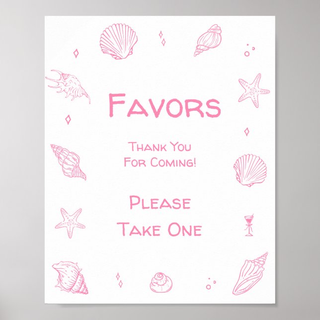 Póster Pink Coastal Beach Beach Baby Shower Favor  (Frente)