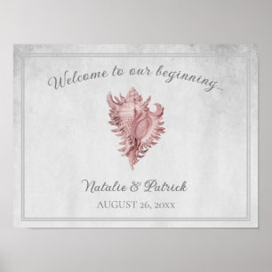 Póster Pink Conch Shell Wedding Poster