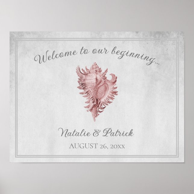 Póster Pink Conch Shell Wedding Poster (Frente)