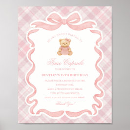 Póster Pink Coquette Bow Bear Birthday Time Capsule
