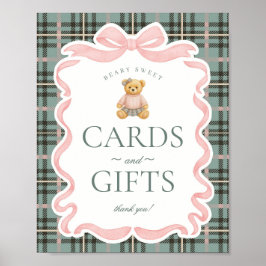 Póster Pink Coquette Bow Bear Plaid Cards & Gifts