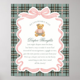 Póster Pink Coquette Bow Bear Plaid Diaper Thoughts