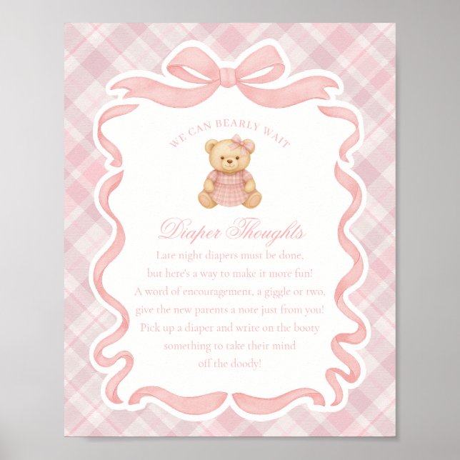 Póster Pink Coquette Bow Bear Plaid Diaper Thoughts (Frente)