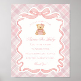 Póster Pink Coquette Bow Bear Shower Advice for Baby