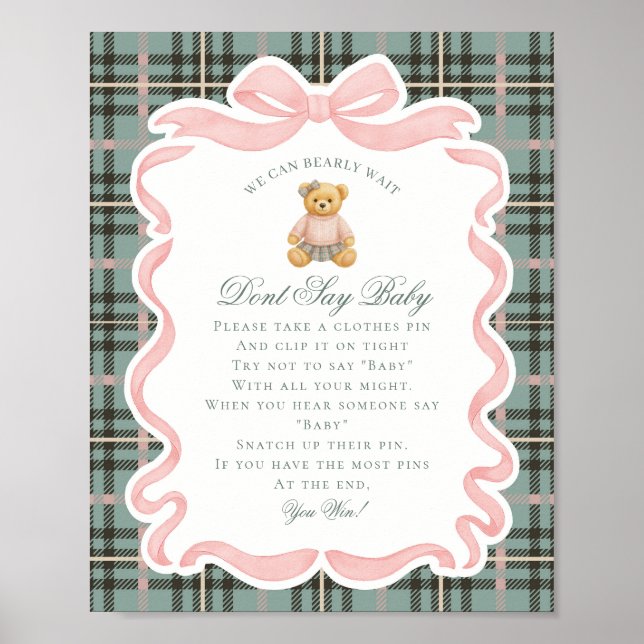 Póster Pink Coquette Bow Bear Tartan Dont Say Baby Game (Frente)