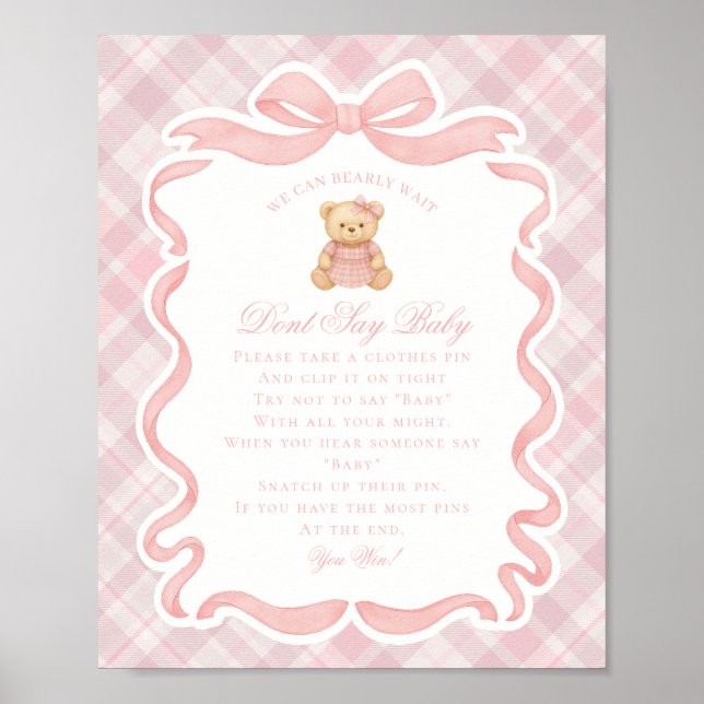 Póster Pink Coquette Bow Bear Tartan Dont Say Baby Game (Frente)