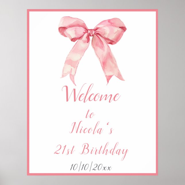Póster Pink Coquette Bow Birday Party (Frente)