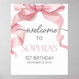 Póster Pink Coquette Bow Birthday Party Welcome Signs