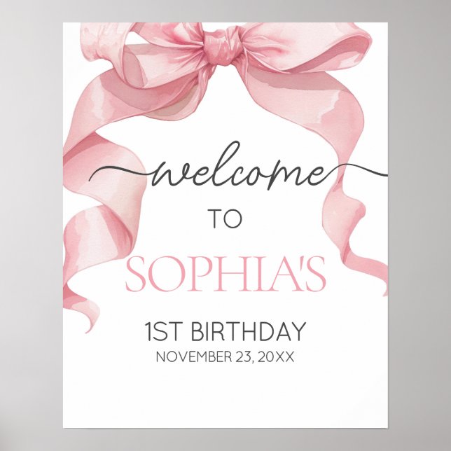 Póster Pink Coquette Bow Birthday Party Welcome Signs (Frente)