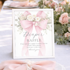Póster Pink Coquette Bow Diaper raffle Baby shower