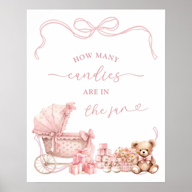 Póster Pink Coquette Carriage Baby Shower Game Sign (Frente)