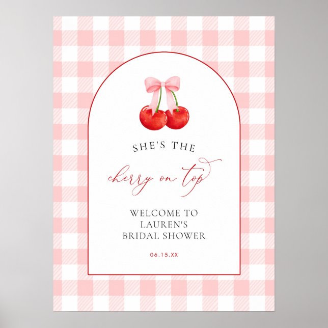 Póster Pink Coquette Cherry on Top Baby Shower Welcome (Frente)