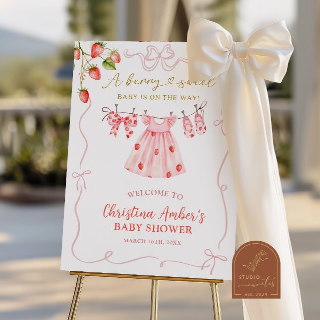 Póster Pink Coquette Strawberry Baby Shower Welcome Sign (Subido por el creador)
